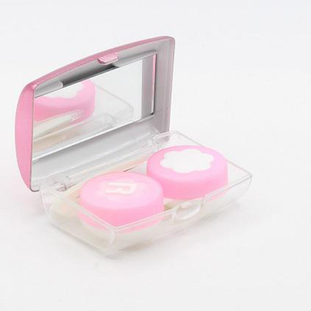 Küçük Pembe Aynalı Lens Kutusu Seyahat Kiti